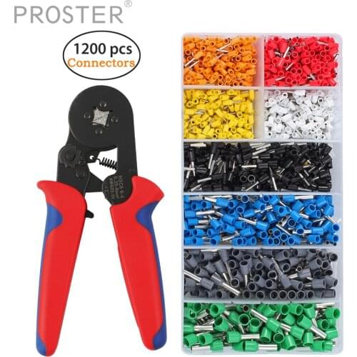 PROSTER Crimp Tool Kit 1200pcs Terminal Wire Connectors & Ferrule Crimping Plier AWG 22-10 Capacity 0.25-6.0mm² Electrical Tool