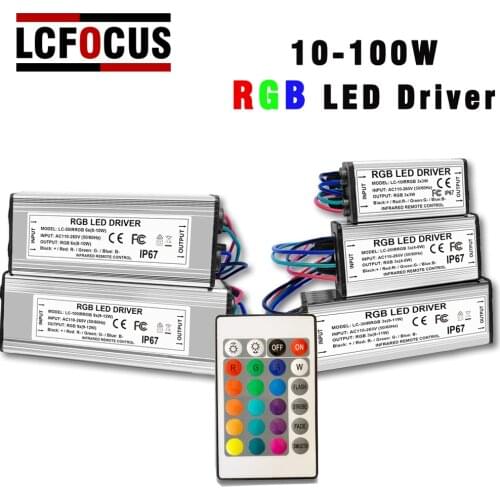RGB LED Driver 10W 20W 30W 50W 100W Waterproof IP67 Power Adapter Transformer Infrared Remote Control AC85-265V