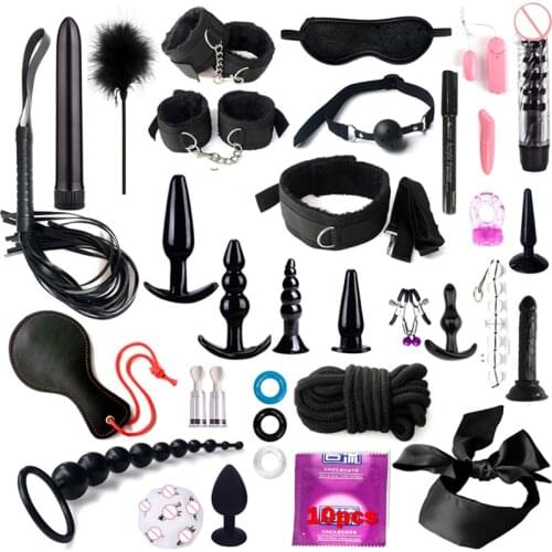 Sex shop BDSM Kits Plush Sex Bondage dildo vibrator Sex Games Whip Gag Nipple Clamps Sex Toys For woman Couples Sex products