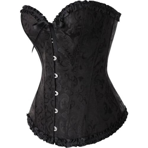 Sexy Women Lace Up Corset Boned Waist Zip Floral Women Tops Brocade Overbust Corset Female Slimming Clothing Plus Size S-6XL