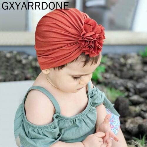 2019 New Lovely Bowknot Hats For Baby Girls Children Pleasted Flower Top Knot Cotton Soft Beanies Hat Caps Newborn Turban Wrap