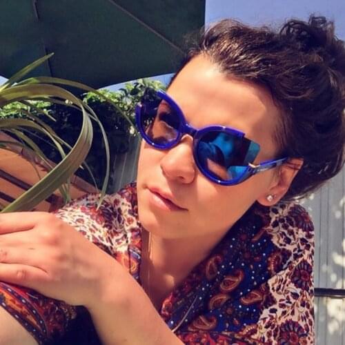 Retro Large Cat Eye Sunglasses Women Brand Designer Mirror Personality Semi-Rimless Cateye Sun Glasses For Lady Shadow UV400