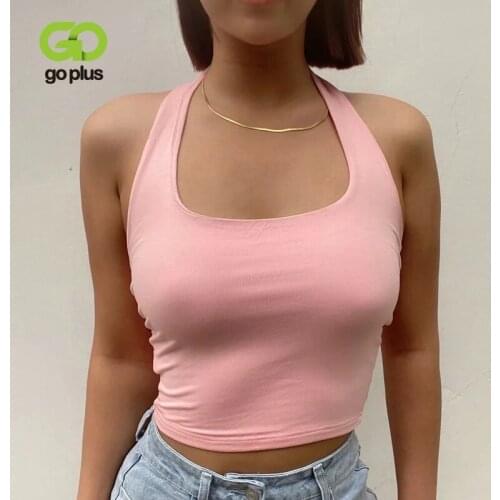 GOPLUS Y2k Tops for Women Summer Black White Halter Neck Tank Top Sexy Tees Mujer Femme Camisetas Tirantes Mujer Verano C11217