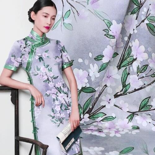 105cm heavy stretch satin silk fabric meter digital inkjet Chinese silk fabric satin dress cheongsam fabric wholesale silk cloth