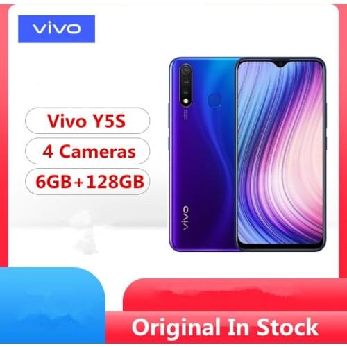 Original Vivo Y5S Mobile Phone Android 9.0 6.53" 2340x1080 Helio P65 16.0MP 4 Cameras Fingerprint 6GB RAM 128GB ROM Smart Phone
