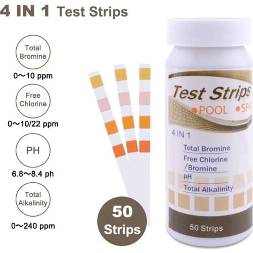 Yieryi 4 In 1 Swimming & Spa Test Paper Total Bromine/Free Chlorine/Total Alkalinity/pH Test Strips 6.8-8.4 pH Litmus Paper