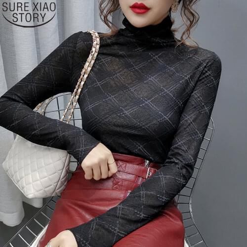 Sexy Lace Shirts Women Turtleneck Lace Blouses Autumn 4 Colors 2021 Fashion Vintage Bottoming Shirts Blusas Mujer Clothes 10811