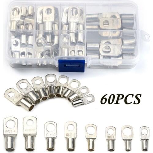 100/60pcs Wire Connector SC Tinned Copper Ring Lug Terminals for Battery Bare Cable Electric Wire Crimp Terminal Soldering Kit