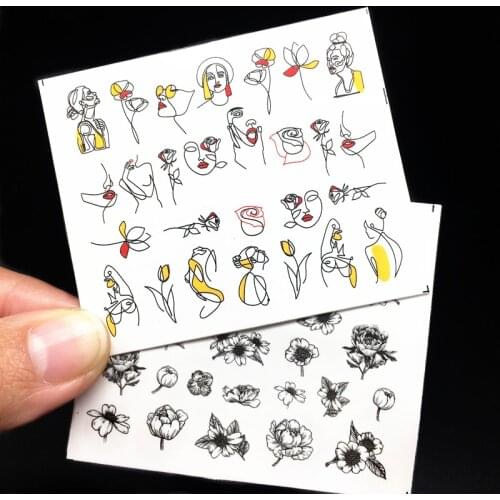 2 Sheets Nails Abstract Image Women Face Water Sliders Manicure Nail Art Decorations of Polish Sticker Set