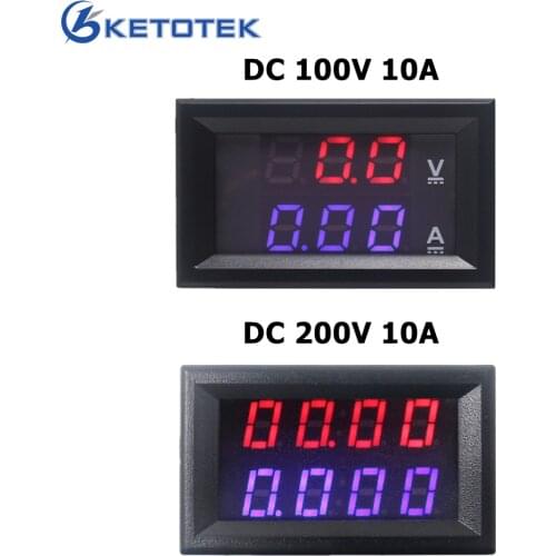 4 Bit Digital Voltmeter Ammeter Amp Volt Meter DC 200V 100V 10A Car Voltage Current Tester Meter Panel Red Blue LED Dual Display
