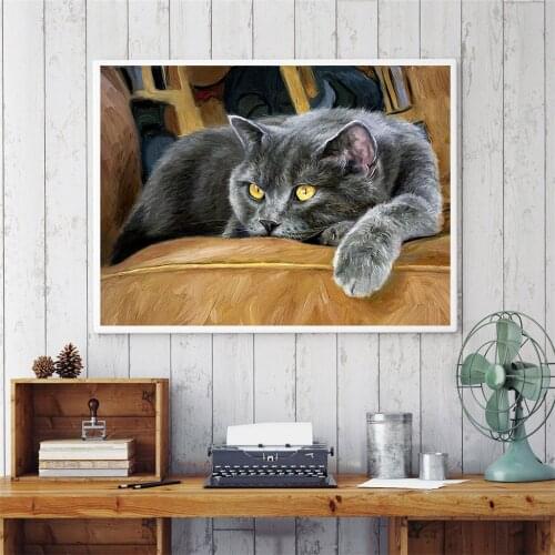 5D DIY Partial Diamond Painting Cross Stitch Lazy Gray Cat Embroidery Mosaic Pictures Diamond Peinture Diamant Home Decora