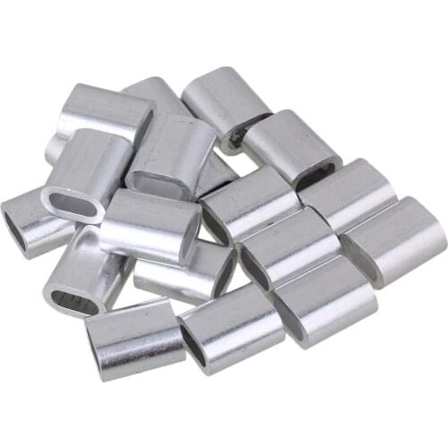 6mm Oval Shape Sliver Aluminum Crimping Loop Wire Rope Clip Sleeves Clamps for M6 Wire Rope Pack of 50