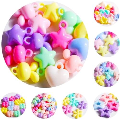 Mix Rainbow Color Acrylic Heart-shaped Charm Loose beads Diy Craft Pendant Jewelry Necklace Multiple styles Making for women