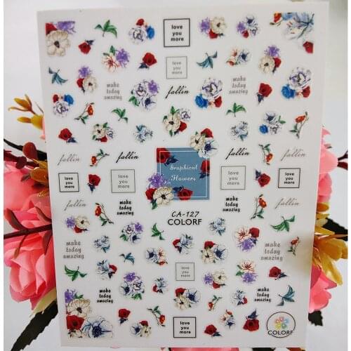 Watercolor Flower 3D Nail Stickers Art Letters Nail Decoraciones Decals Foil Manicure Designer Accessories Nails Supplies