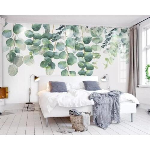 Beibehang Custom plants bedroom living room wall hand-painted Watercolor Green plants leaf background wall wallpaper home decor