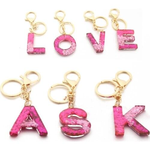 Glitter Resin Letter Keychain Charm Alphabet Key Ring Initial Letter A-Z Jewelry Chain Unisex Car Bag Pendant Key Chain Gift