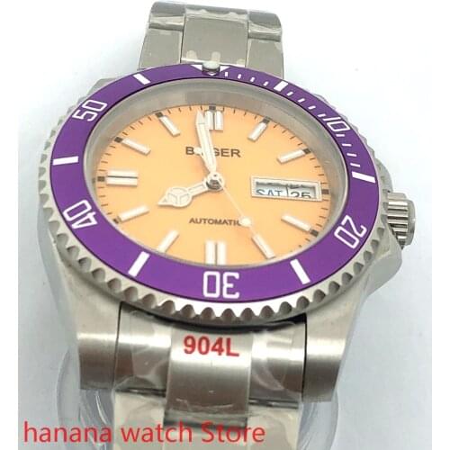 Watch mens new high-quality luxury sports and leisure waterproof mens watch mechanical clock yellow dial purple bezel