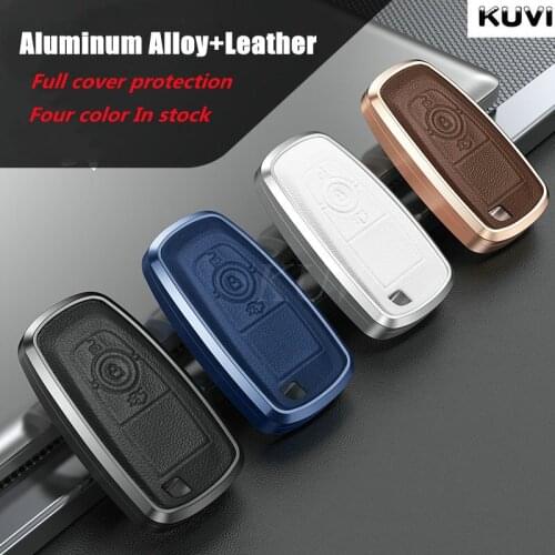 Alloy Leather Car Key Case Cover Shell Fob for Ford Fusion Mustang Explorer F150 Edge Mondeo Mk5 Focus Mk4 2019 2020 2021