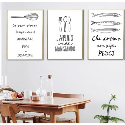Home Kitchen Tools Fish Quotes Wall Art Canvas Painting Nordic Posters And Prints Black White Wall Picture Kithcen Room Décor