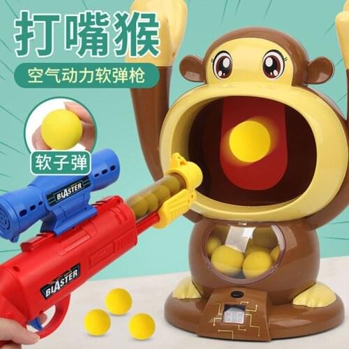 Monkey Target Air Powered Gun Toy 1Set Air Powered Boy Kids Safety Soft Bullet Toy Gun Funny Gift For Kids Children Intelligence
