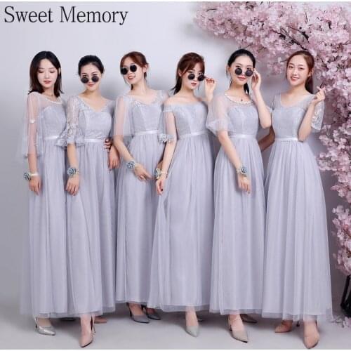 J139 Sweet Memory Half Sleeve Plus Size Long Gray Bridesmaid Dresses 2021 Wedding Party Dress Summer Women Graduation Vestidos