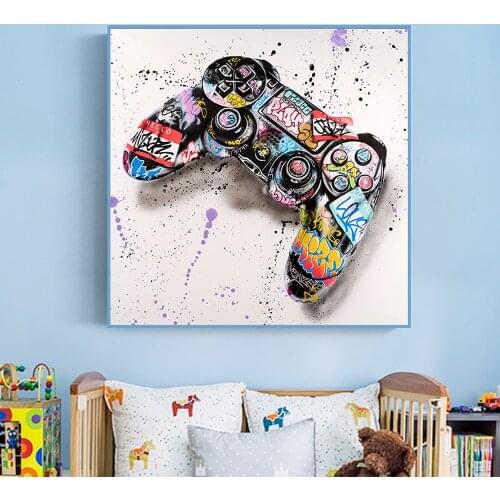 Hamburger Coke Gamepad Street art picture Graffiti art painting Creative graffiti poster Canvas painting Aesthetic decoration