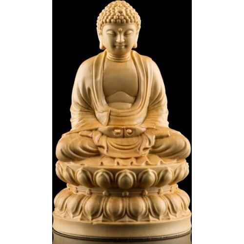CCZHIDAO Sit Shakyamuni 10/13CM Chinese Boxwood Buddha Statue Craft Solid Wood Carving Statues for Home Decoration