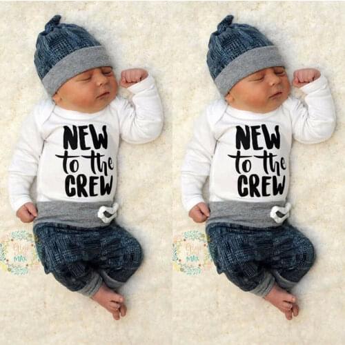 Newborn Baby Boy 0-18M Clothes Jumpsuit Romper Bodysuit Long Pants Hat Outfit Set