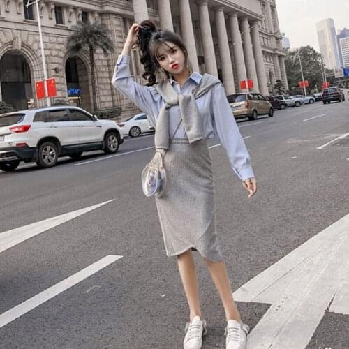 2 Piece Outfits for Women Autumn Two Piece Set Top and Skirts Suits Fake Two Piece Shirts&pencil Skirts Sets Slim Tracksuits