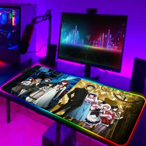 Steins Gate RGB Illumination Large Mouse Pad Gamer Led Computer Mousepad with Backlight Carpet for Pc Keyboard Desk Mat for CSGO