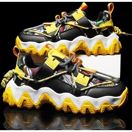 Summer Platform Sports Shoes Mens Sneakers Men Sport Shoes Mens Running Shoes Male Black Yellow Athletic Tennis Basket GME-0068