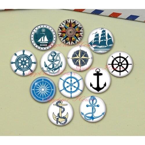 Handmade Round Anchor, rudder.compass photo glass Cabochons, ocean natural Jewelry Finding Cameo Pendant Settings, (F897-05626)
