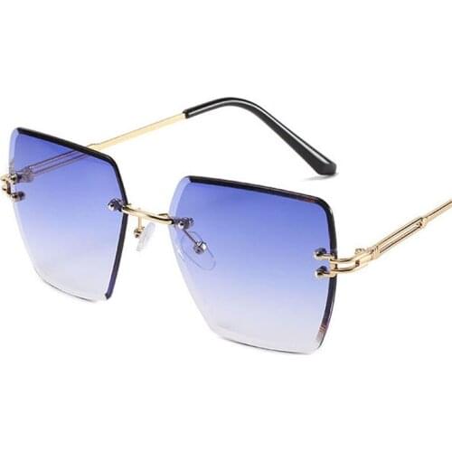 Fashion Rimless Square Women Sunglasses Clear Ocean Gradient Lens Eyewear Vintage Metal Women Sun Glasses Shades Men UV400