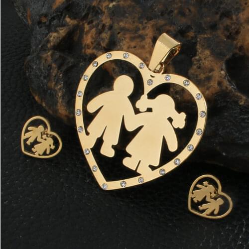 Fashion Heart Style Stainless Steel Jewelry Sets For Women Gold Color Pendants And Earrings SFAZBDBC