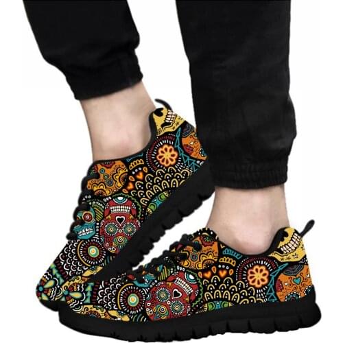 ELVISWORDS New Men Sneakers Casual Sugar Skull Flats Shoes Male Large Sizes Customized Shoes Lightweigt Breathable Tenis Shoes