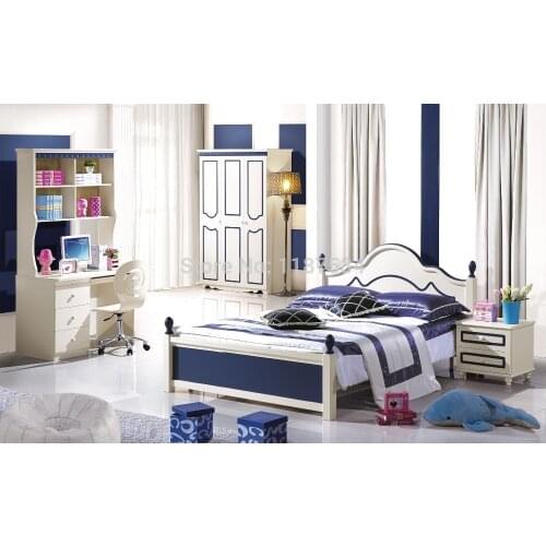 6603# Modern colorful bedroom furniture set bed nightstand wardrobe desk 4pieces furniture set