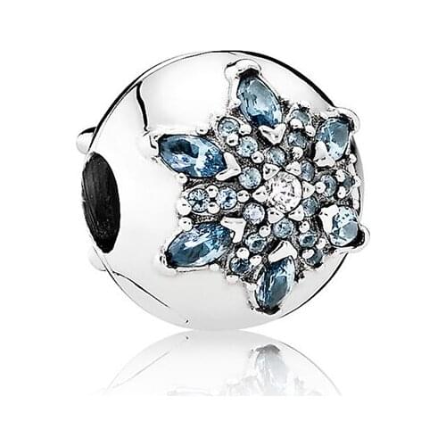 Real 925 Sterling Silver Blooming Flower with Alluring Blue CZ Charms Love European Bead Fit Bracelet for Women Fine Jewelry