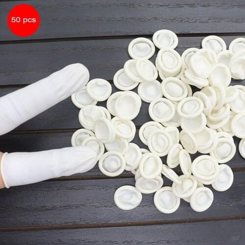50Pcs Disposable Latex Finger Cots White Anti-Static Fingertips Protector Gloves Durable Makeup Eyebrow Extension Finger Sleeve