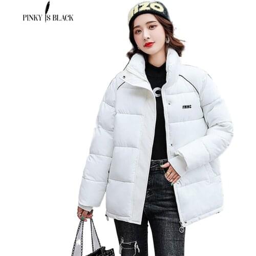 PinkyIsBlack 2021 Short Parkas Fashion Solid Winter Coats Women Elegant Stand Collar Cotton Padded Winter Jacket Women Clothing
