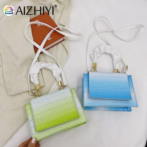 Casual Women Gradient PU Shoulder Bag Ladies Pleated Handle Crossbody Handbags Chain Design Luxury Hand Bag Female Travel