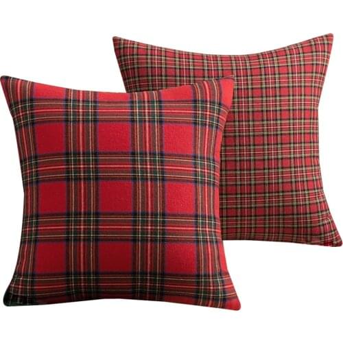 Sale 45x45cm Christmas Pillow Covers Plaid Print Square Cushion Cover Vintage Sofa Seat Bed Throw Pillowcase Home Decoration D45