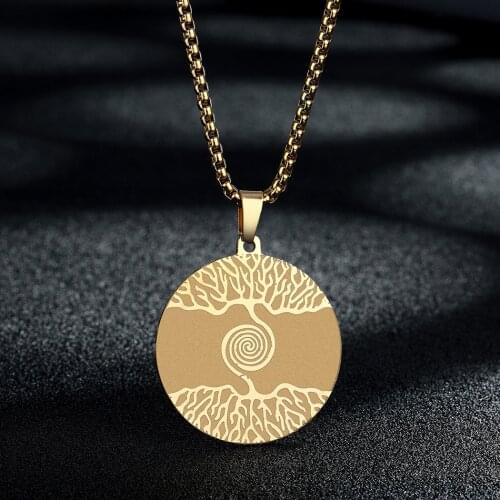 QIAMNI Yggdrasil World Tree Medallion Charm Nordic Talisman Viking Amulet Pagan Pendant Necklace for Men Women Jewelery Gift