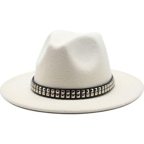 2020 Winter wool Fedoras For Women Wide Brim Felt Hat Ladies Tweed Yellow white Jazz Cap Female Solid color Winter Elegant Hat