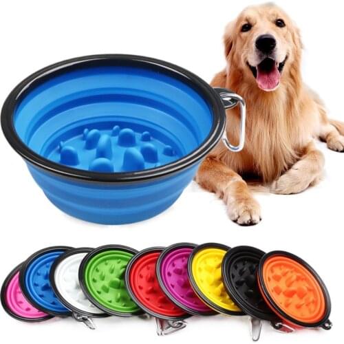 Folding Dog Bowl for Pets, Folding Silicone Pet Bowl for Travel, Slow Food Feeding Dog Basin, Wholesale Pet Travel Accessories