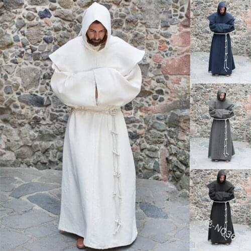Medieval Monk Church Clergy Pastor Costume Adult Men Priest Hooded Cowl Gown Robe Cape Christian Cloak Halloween Outfit Shawl