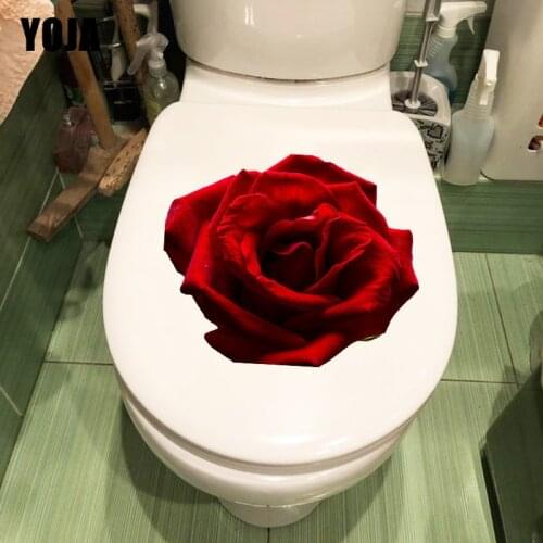 YOJA 25.7CM×21CM Red Rose Bathroom Toilet Stickers Romantic Home Bedroom Wall Decoration T1-2648
