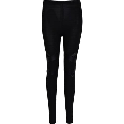 Womens Faux Leather Lace Patchwork Stitching Hollow Out Skinny Pants Leggings