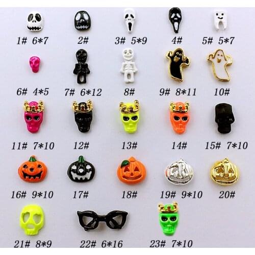 10pcs/bag Japan New 3D Nail Sticker Metal Kawaii Pumpkin Ghosts Skull For Halloween DIY Charm Nail Tools Supplies