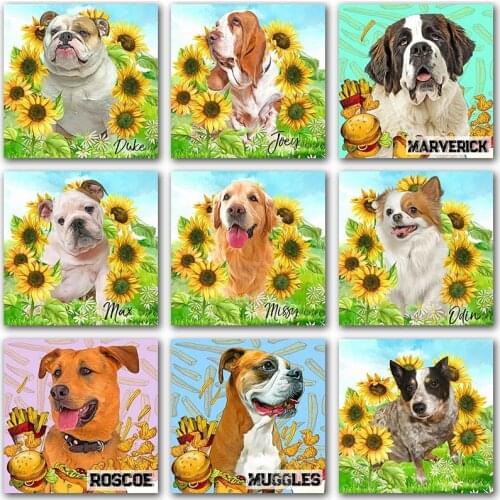 5D DIY Diamond Painting Animals Dog Puppy Cute Bulldog sunflower Full Square&Round embroidery mosaic Cross stitch home decor art