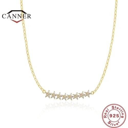 CANNER 925 Sterling Silver Necklace for Women New INS Style Single Row Star CZ Zircon Ladies Chain Necklaces Jewelry Collares